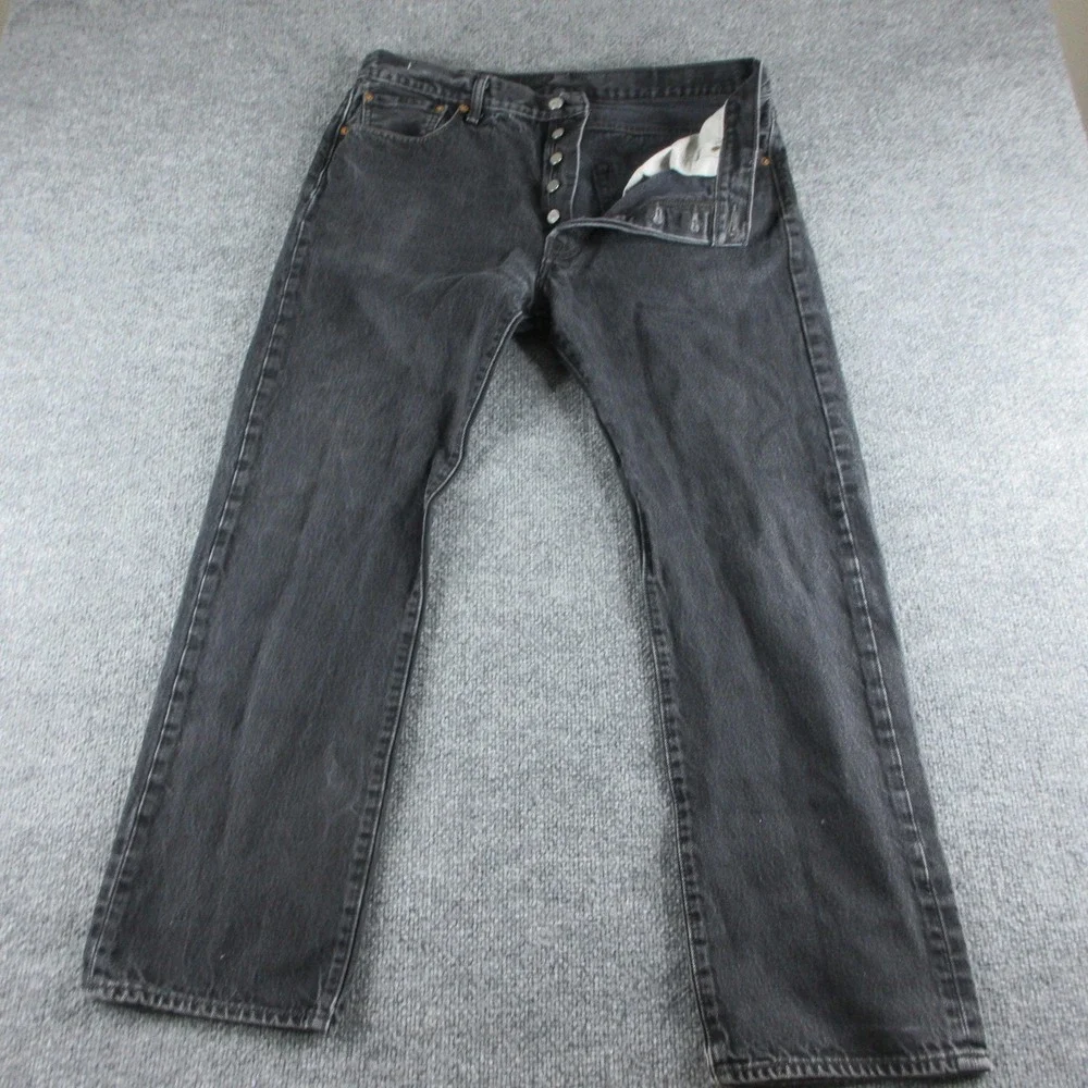 Levis 501 Jeans Mens 36x30 Black Regular Straight Charcoal Wash Denim Casual